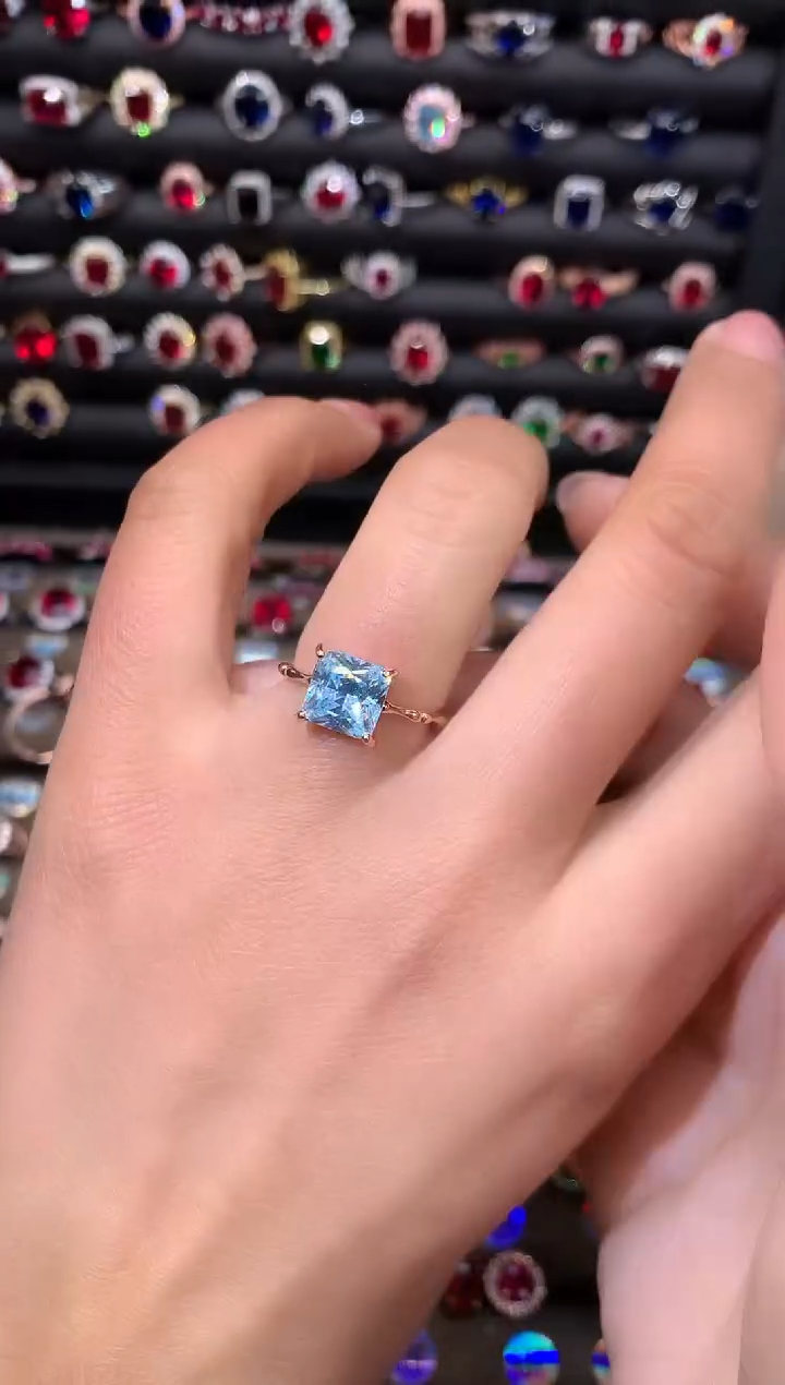 【闪购商品】海蓝宝石戒圈银S925镶嵌玫瑰金