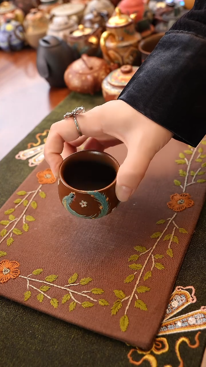 茶壶紫砂朱泥柴烧团凤杯