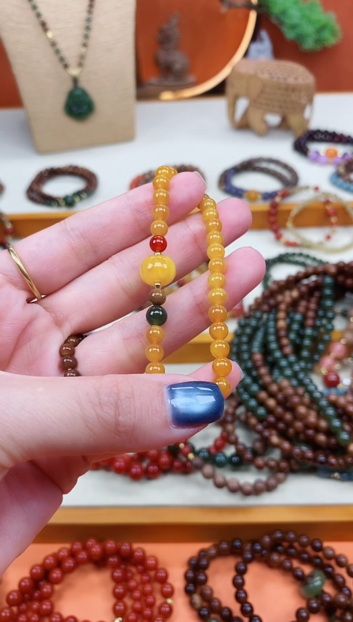 未镶嵌蜜蜡手链单圈蜜蜡和田南红手串