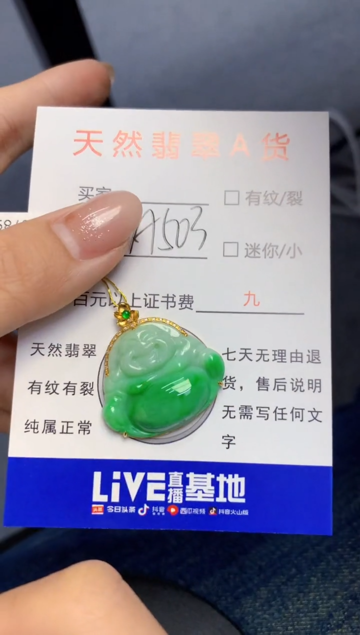 颈饰18K金镶嵌翡翠天然A货缅甸翡翠百元以上9元证书费自理