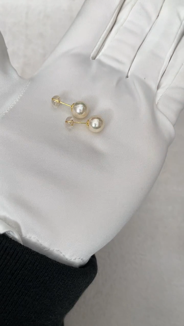 银S925镶嵌海水珍珠耳钉AK羽皇金素钉8-8.5mm