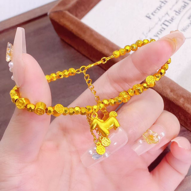 铜合金手链 【拍一发二送马年戒指】碎金马子手链女款镀K金不掉色