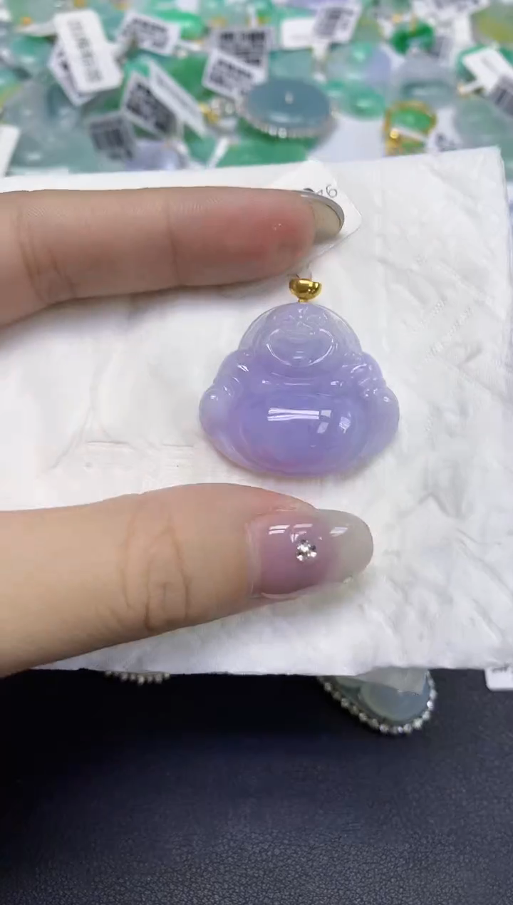 颈饰18K金镶嵌翡翠天然缅甸翡翠A货百元以上9元证书费自理