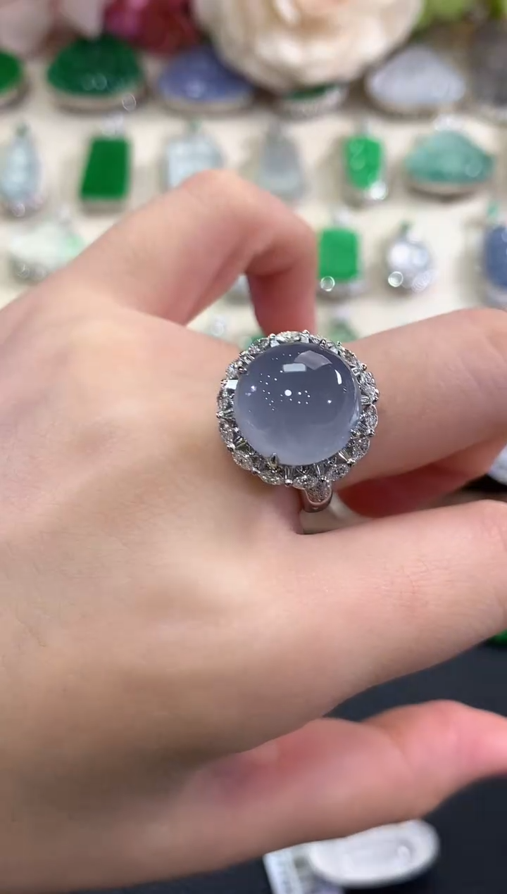 18K金镶嵌戒指翡翠c73紫货有色差