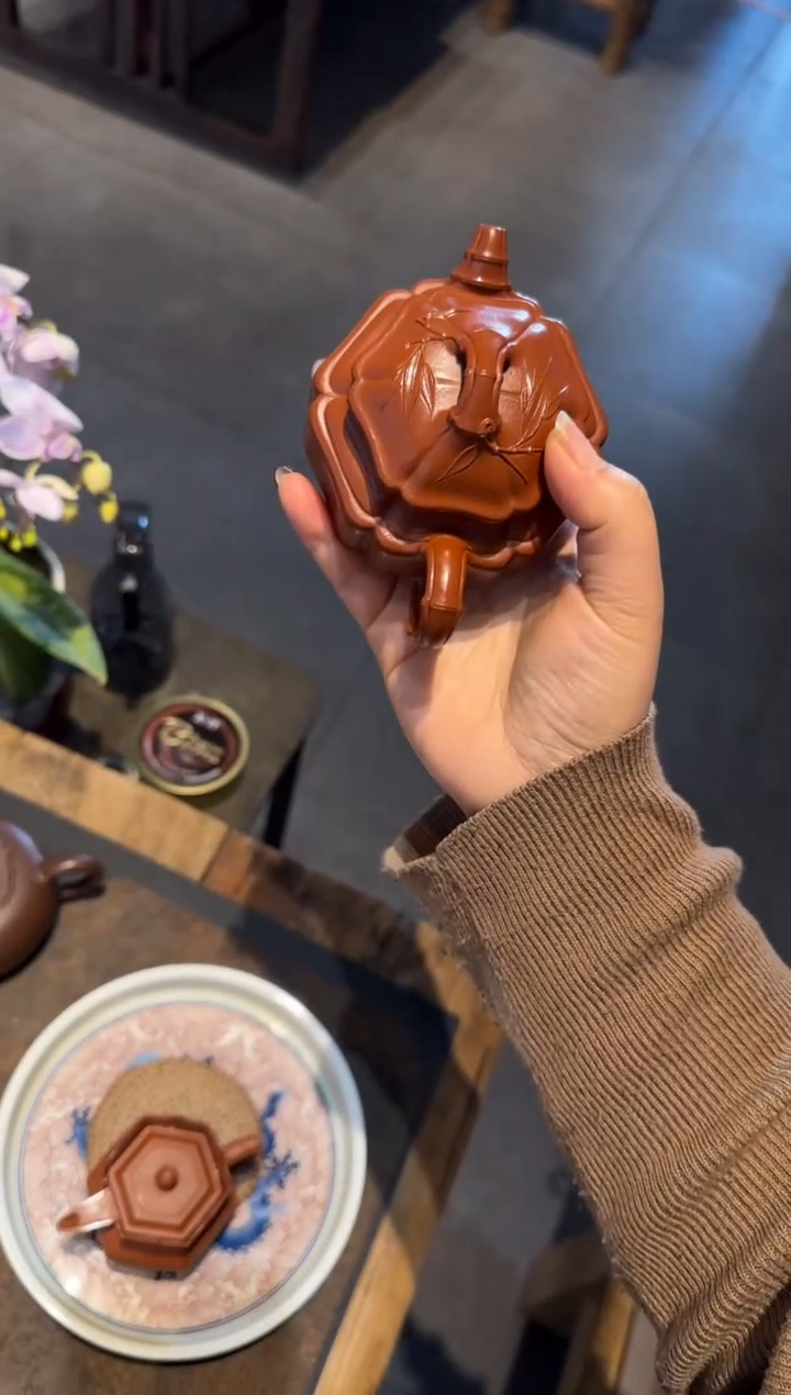 【闪购商品】紫砂茶壶六方海棠双线竹鼓