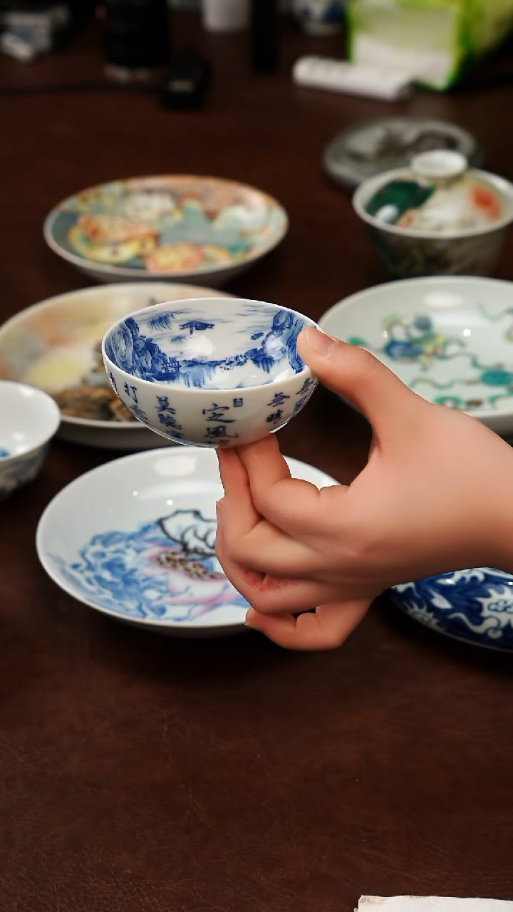 摆件陶景德镇瓷器，青花瓷手绘茶具~