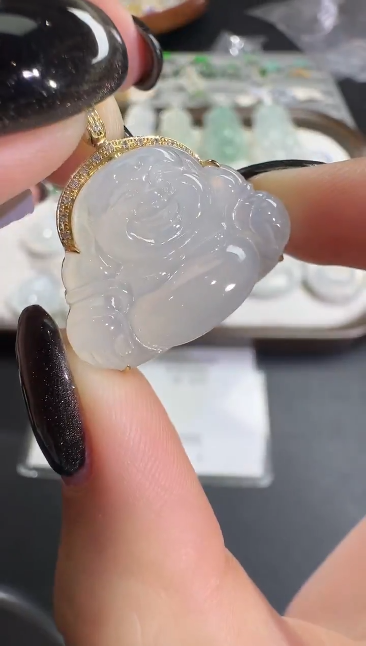 吊坠(不含链)18K金镶嵌翡翠【源头工厂】钻石镶嵌