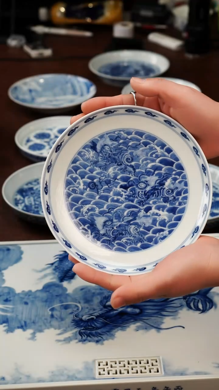 摆件陶景德镇瓷器，青花瓷手绘茶具~