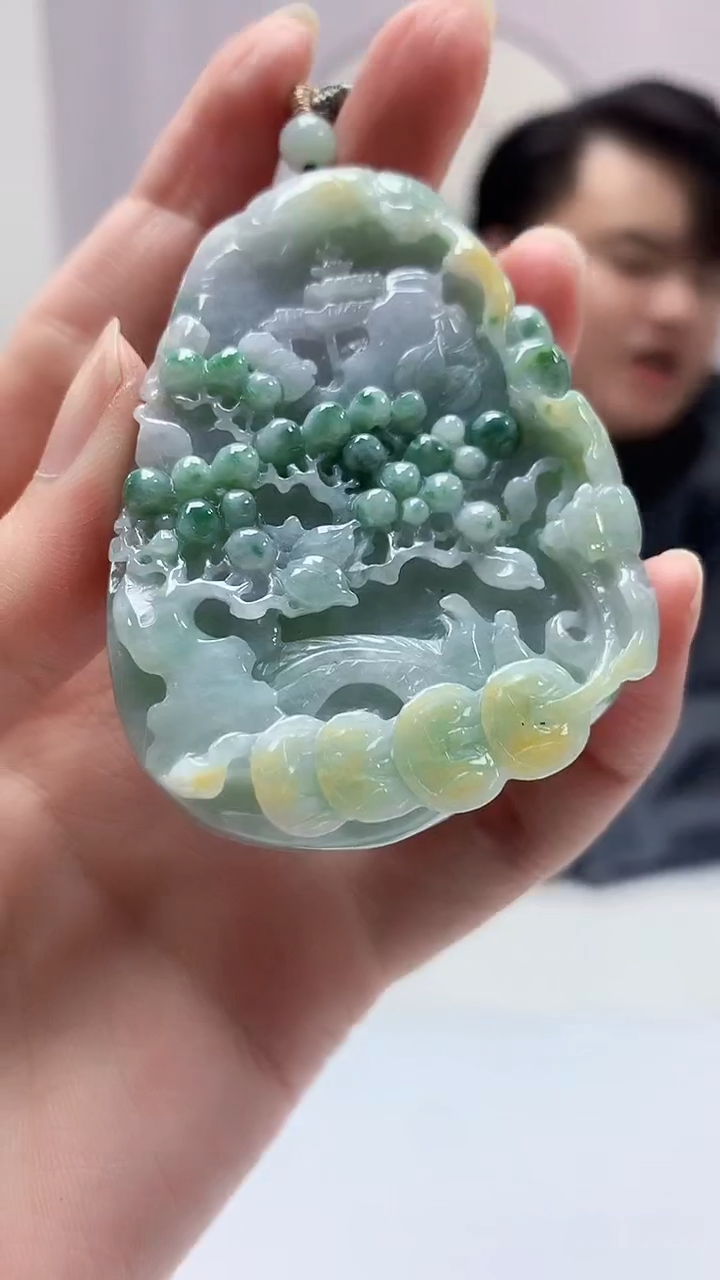 【闪购商品】定制翡翠未镶嵌5060zm-毛货挂件花鸟22