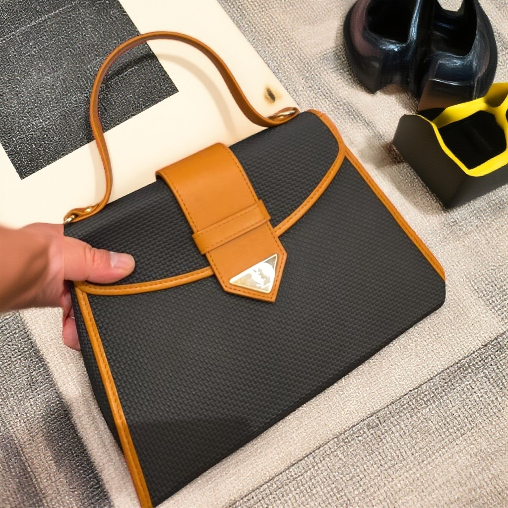 95新 YSL/圣罗兰  黑拼橙色手提包 1890 3673 