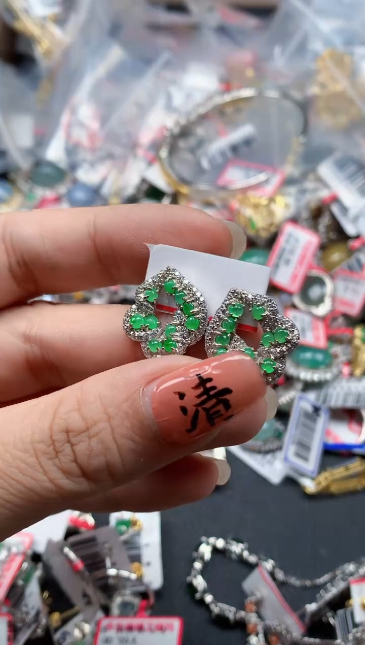 银S925镶嵌戒指翡翠天然A货缅甸翡翠