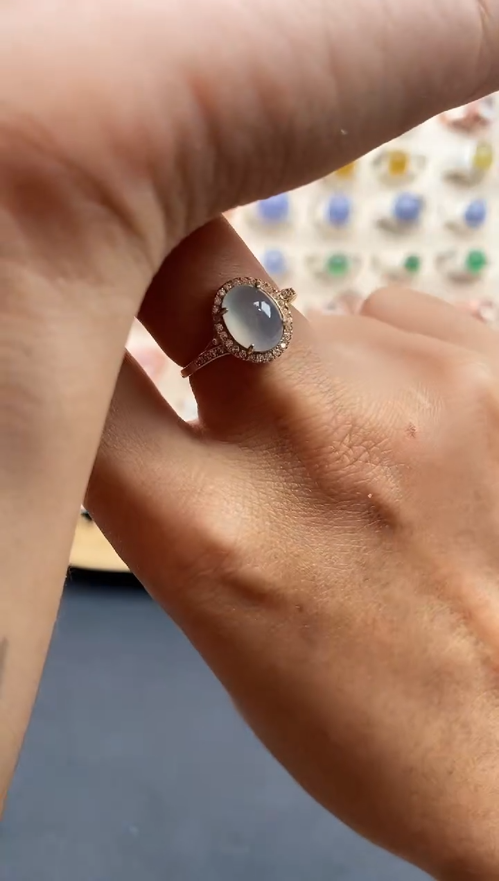 【闪购商品】翡翠戒指银S925镶嵌缅甸天然A货翡翠444  1+