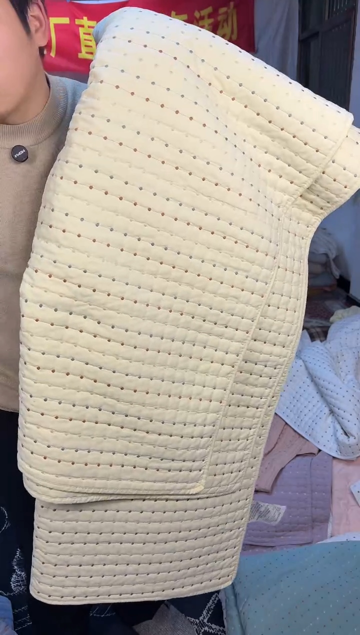 棉纯棉米粒秀米黄色230*250单床盖