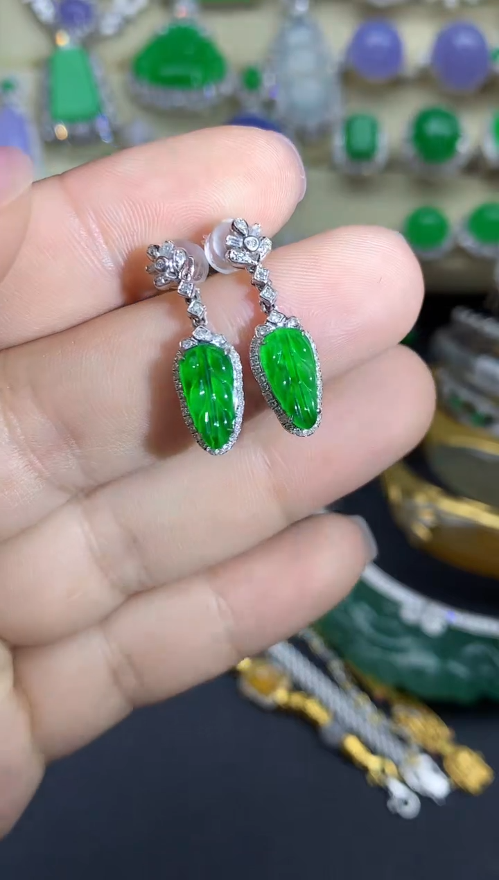 【闪购商品】翡翠耳饰18K金镶嵌585-中国好珍宝