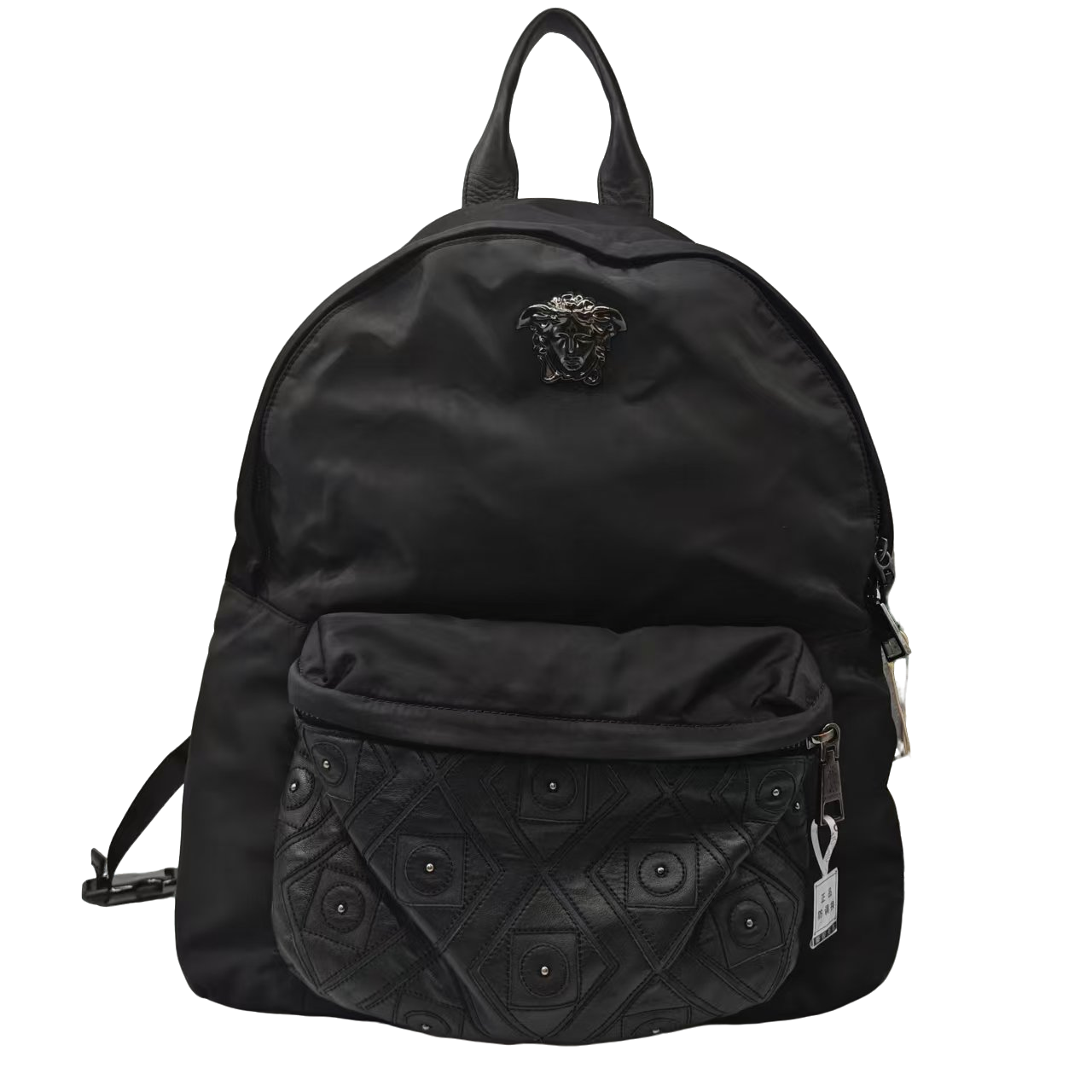 95新 VERSACE/范思哲 范思哲黑色拼皮双肩包/U6时尚休闲