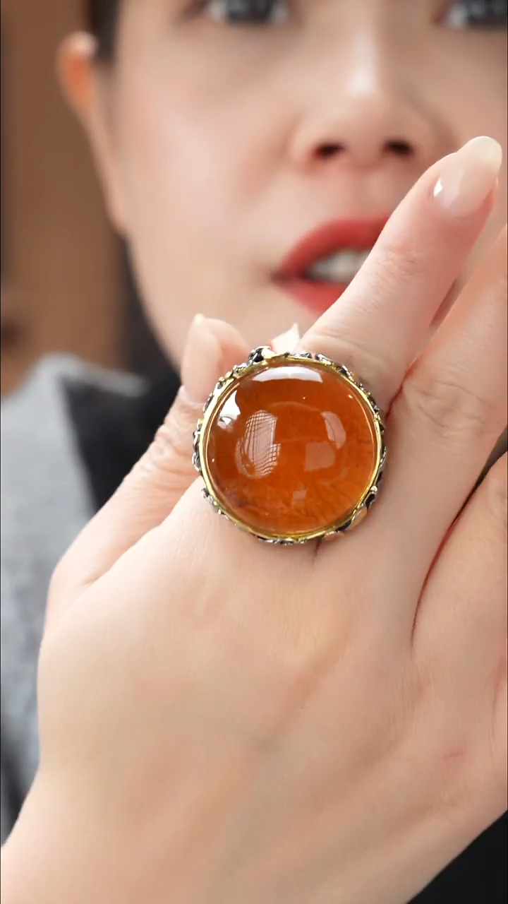 琥珀颈饰未镶嵌精品红皮戒指