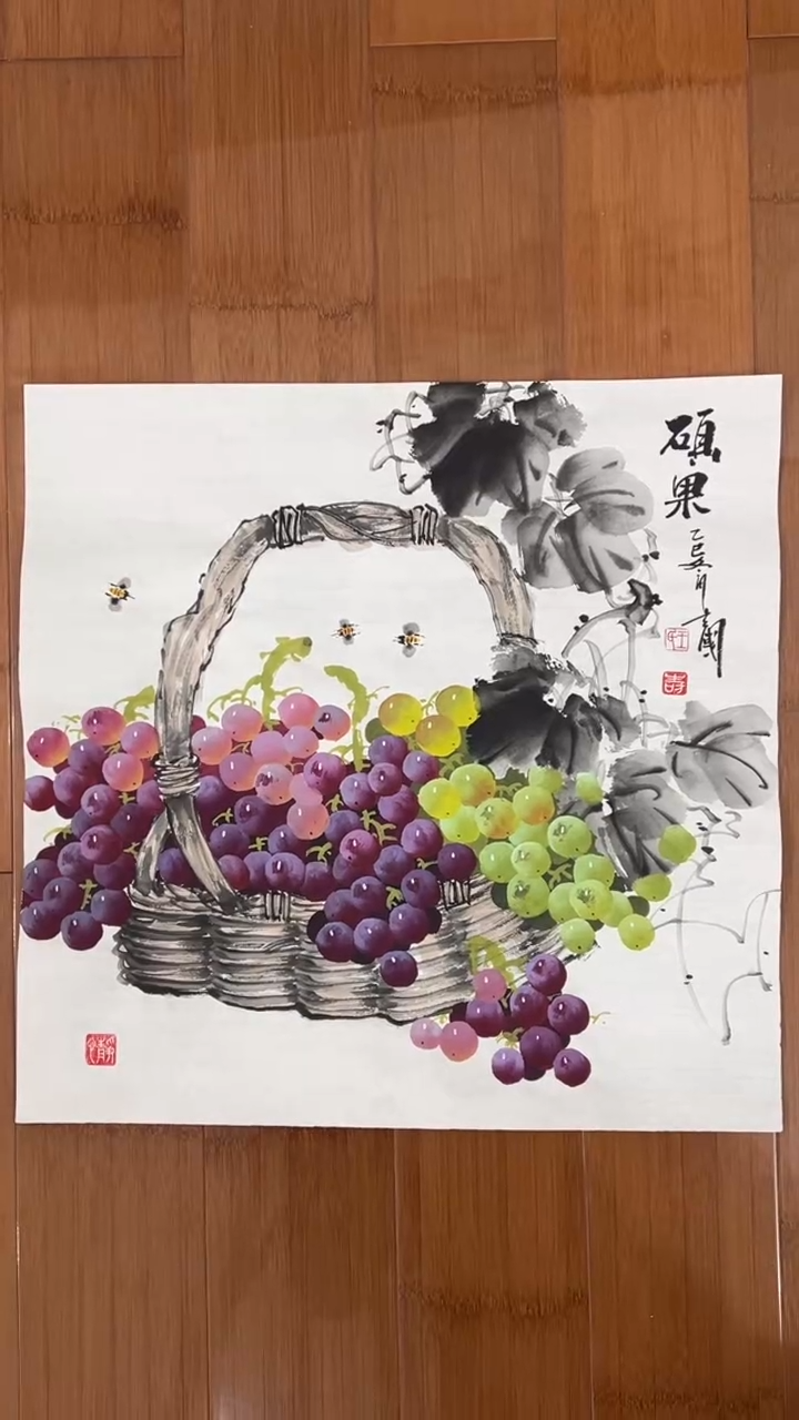 国画【福利，纯手工手绘】王立国葡萄50*50厘米
