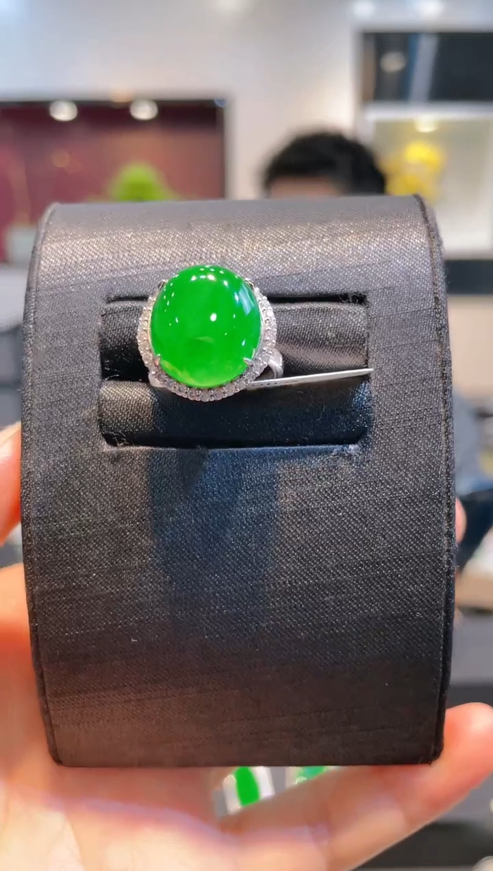 翡翠银S925镶嵌颈饰A33天然A货翡翠戒指