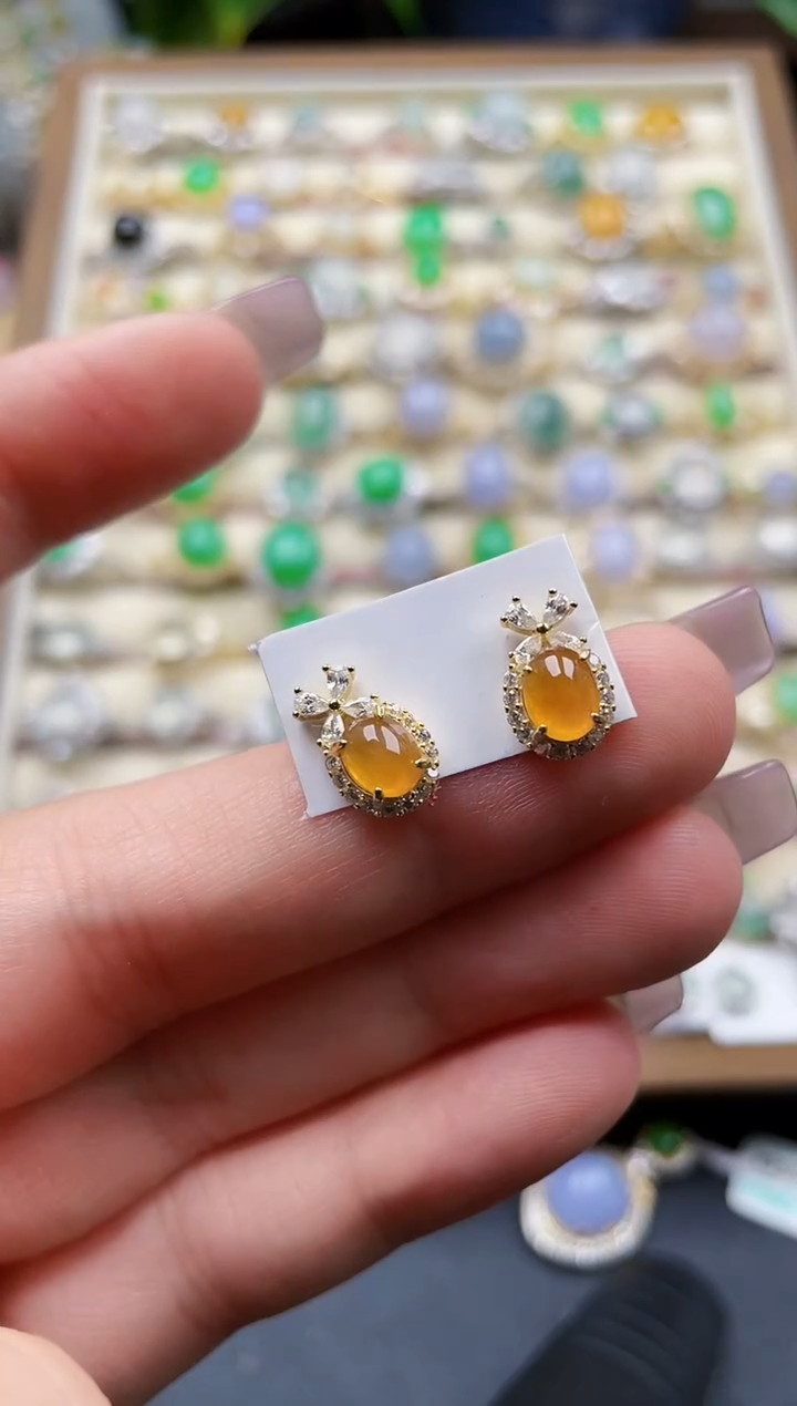 银S925镶嵌翡翠耳饰109