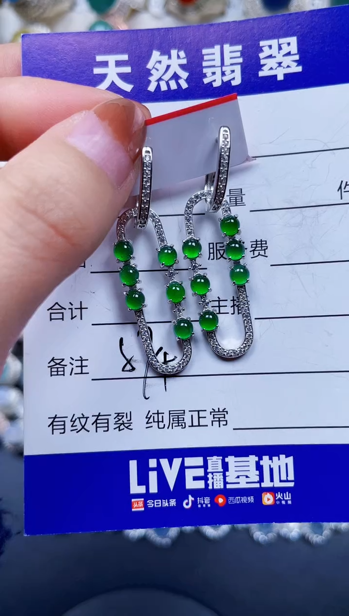 银S925镶嵌翡翠耳饰574
