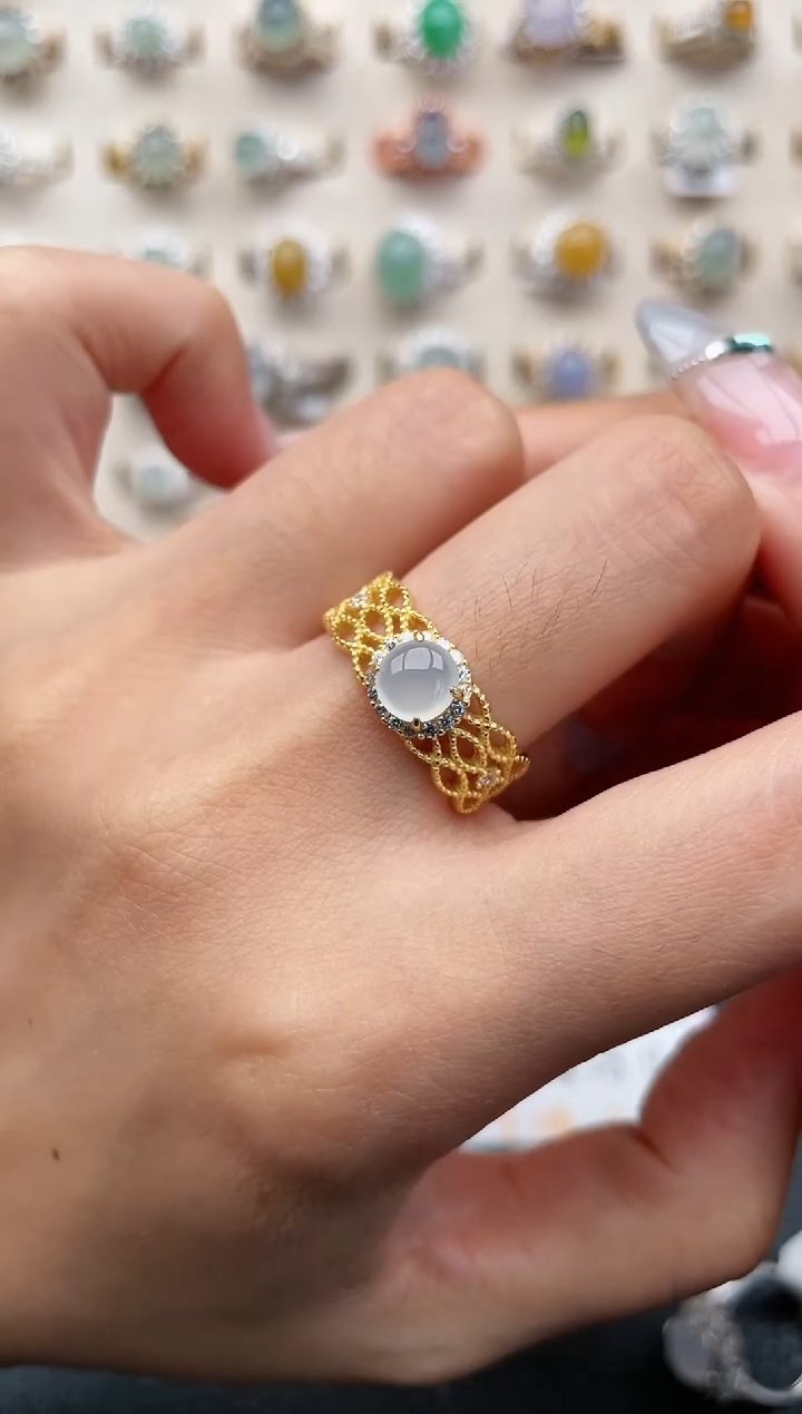 翡翠戒指银S925镶嵌1111