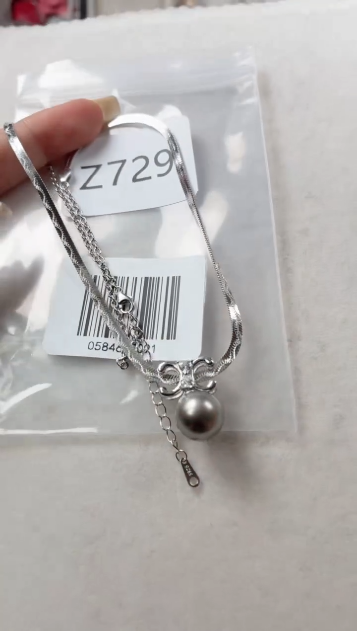 银S925镶嵌套链海水珍珠Z729