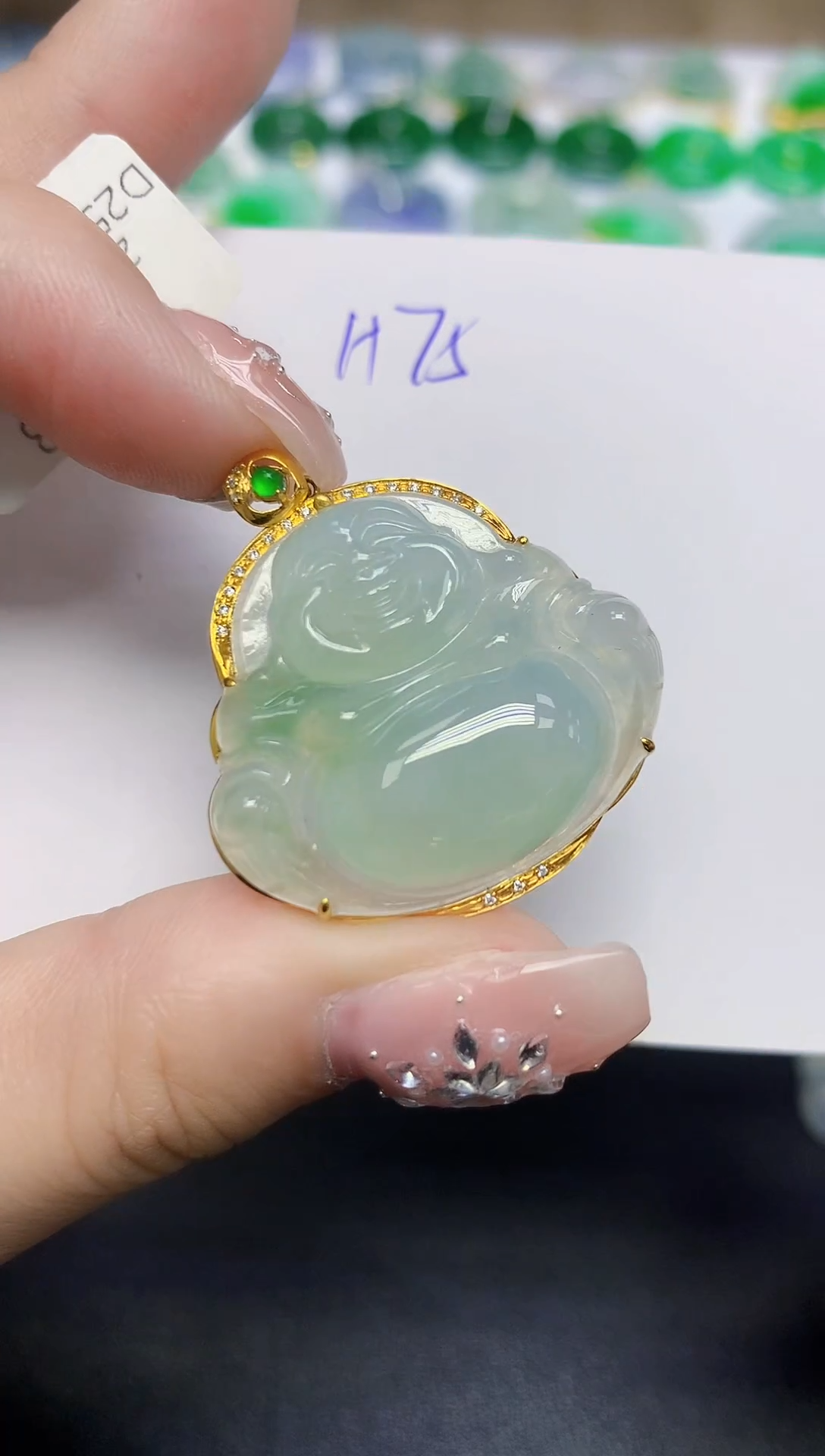 颈饰18K金镶嵌翡翠天然缅甸翡翠A货翡翠百元以上9元证书费自理