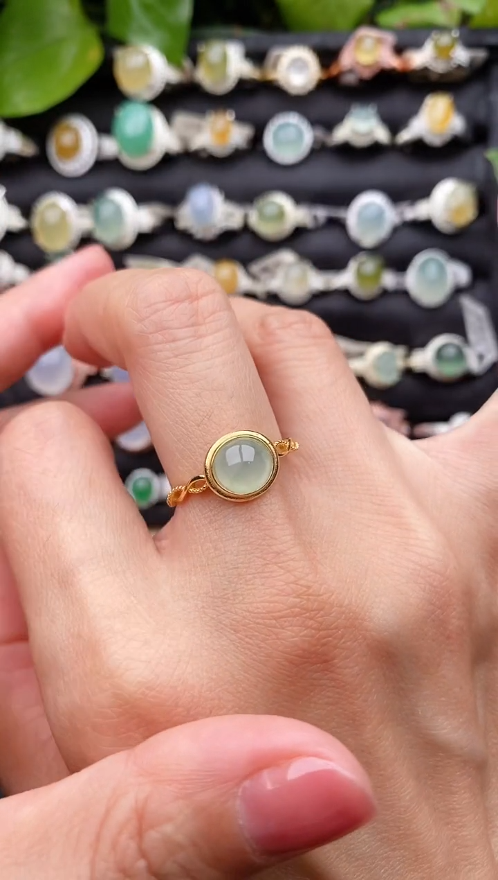 【闪购商品】翡翠戒指银S925镶嵌缅甸天然A货翡翠22   4-1