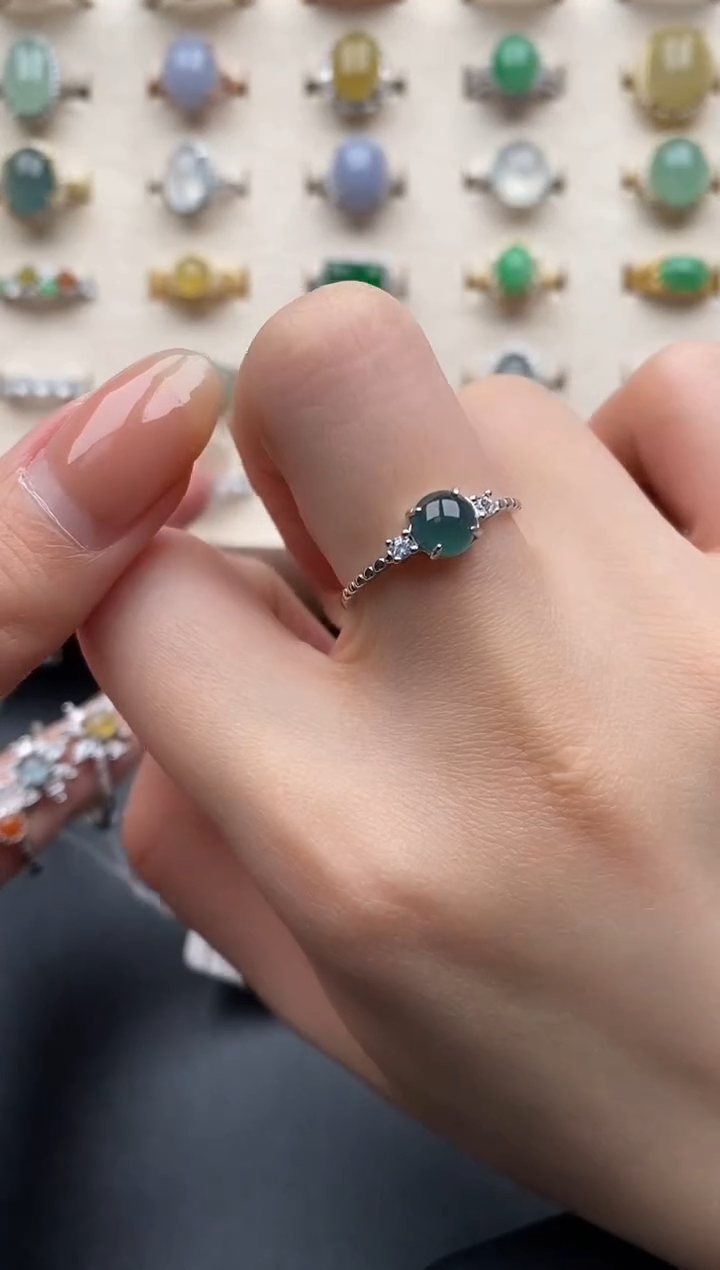 银S925镶嵌戒指翡翠一物一证一礼盒