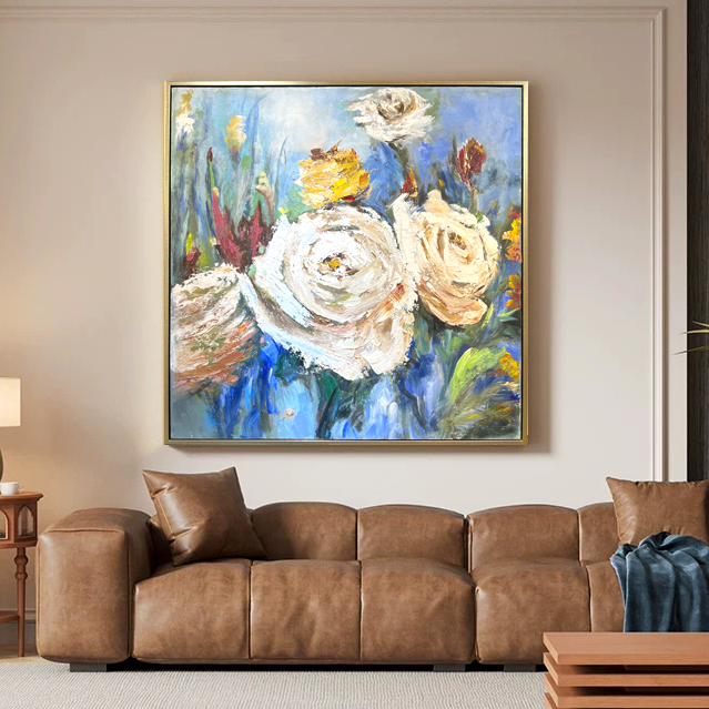 遇听《繁花》美式黑白灰风纯手绘油画【不包安装】【所有尺寸都属定制】