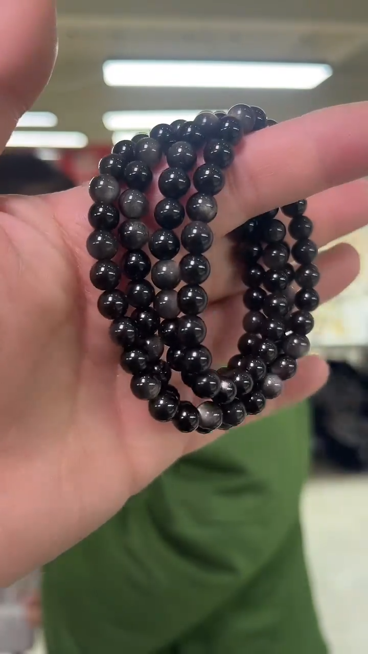 【闪购商品】黑曜岩手链未镶嵌天然多圈银曜石手串多样性发一6mm