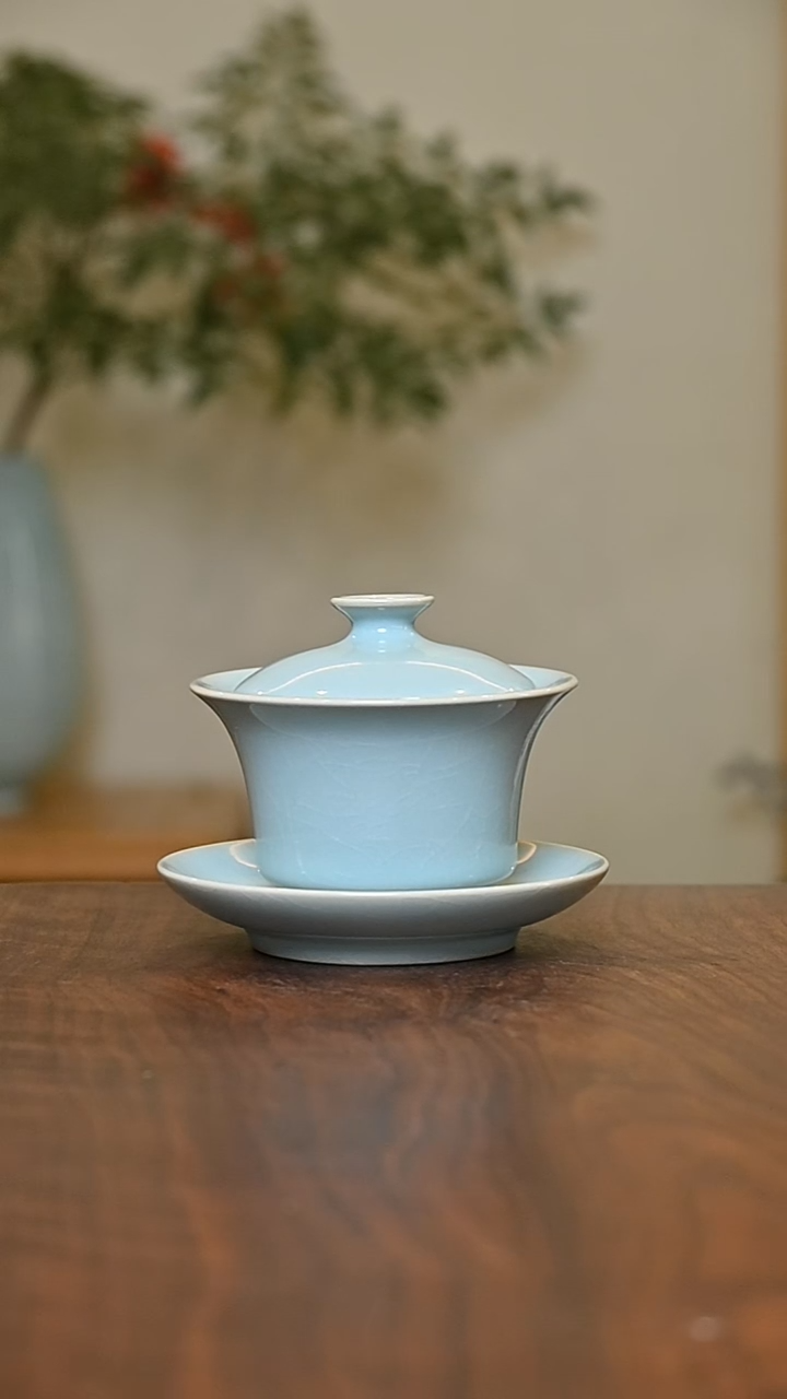 天青釉 手拉 马蹄盖碗 微瑕 朱法喜作品 120ml