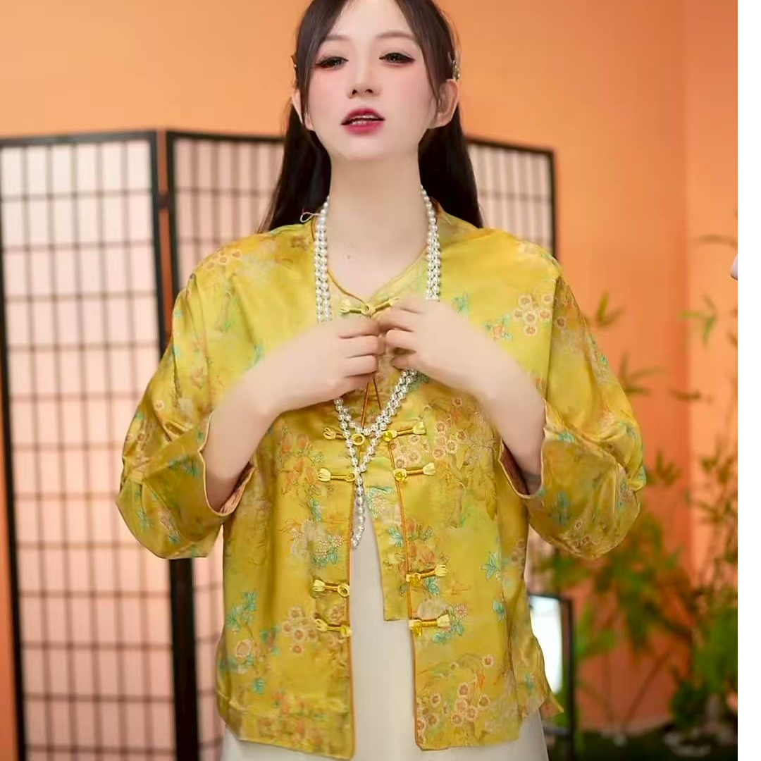 [花开富贵】时尚气质中国风上衣长袖女装春夏季提花开衫中式外套