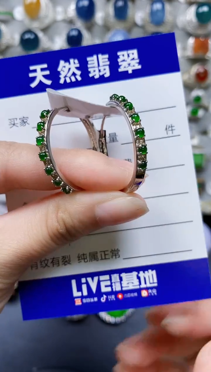 翡翠银S925镶嵌耳饰0091