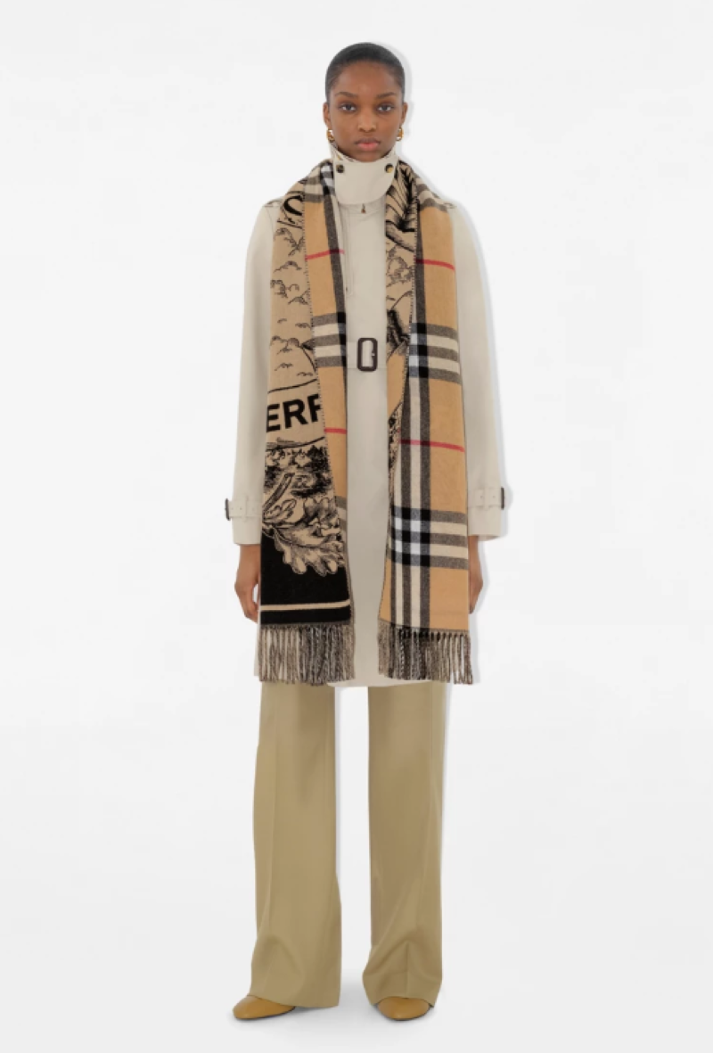 BURBERRY博柏利驼格战马双面羊绒提花围巾 典藏米色