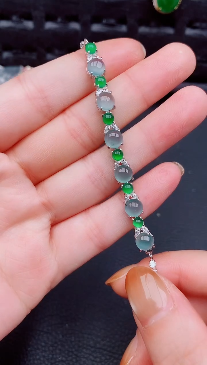 【闪购商品】翡翠手链银S925镶嵌天然a货翡翠657