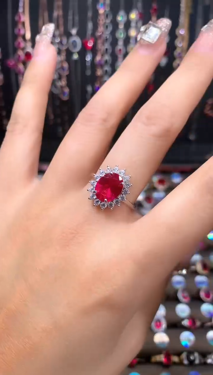 红宝石戒指银S925镶嵌银色810