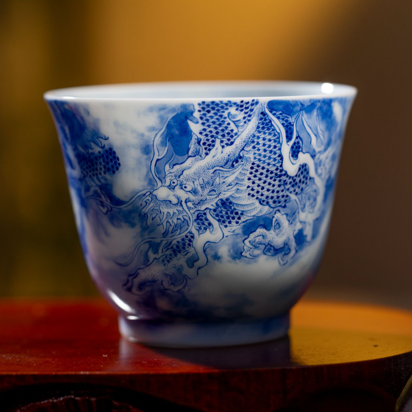 熊友根窑青花苍龙大杯纯手工全手工龙纹主人杯直口