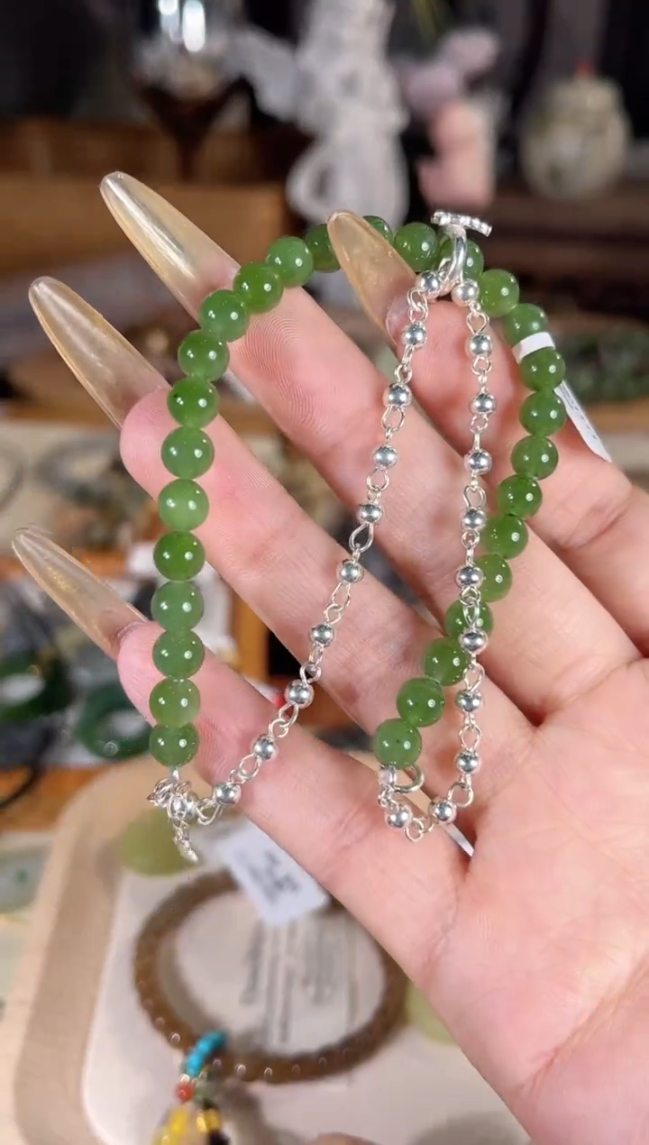 银S925镶嵌手链和田玉多样性发其一