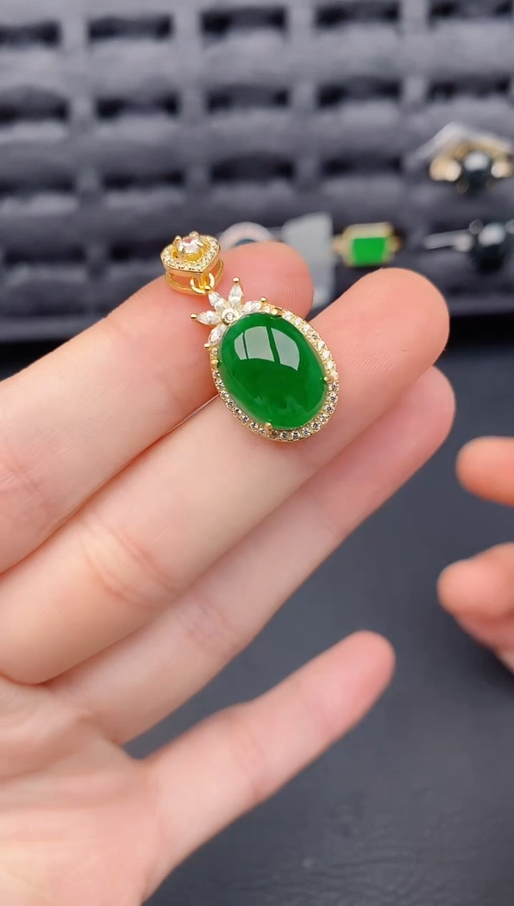 颈饰银S925镶嵌翡翠天然a货翡翠461