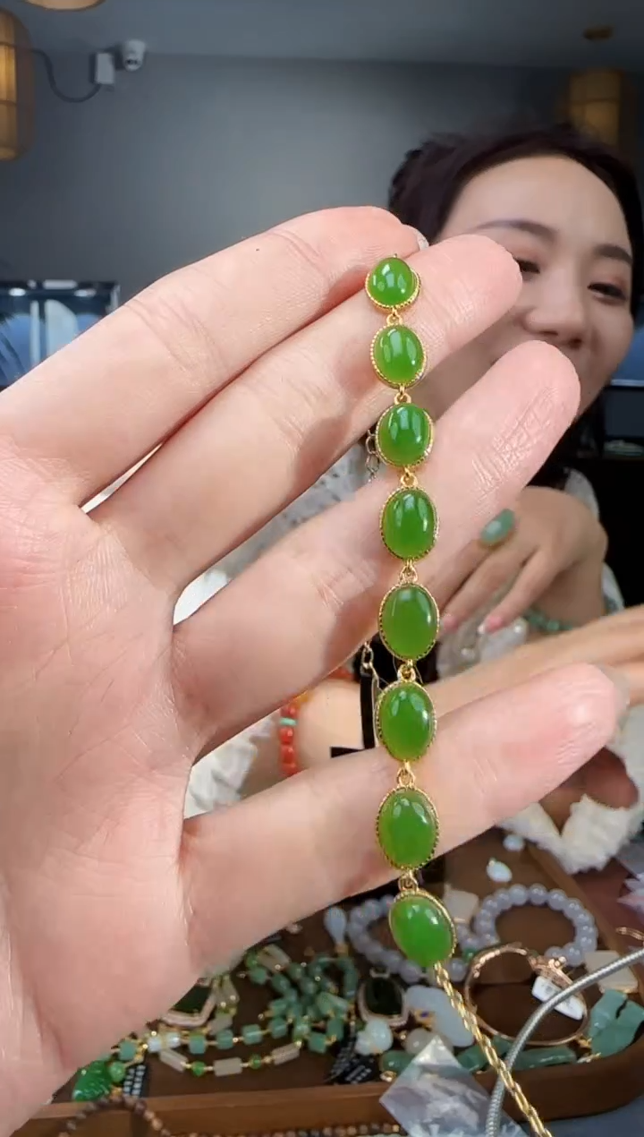 银S925镶嵌手链和田玉1