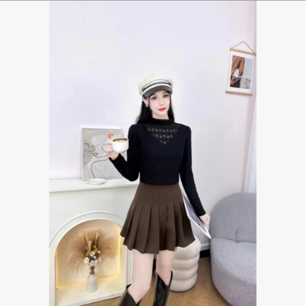 3215#气质百搭加绒加厚蕾丝打底衫