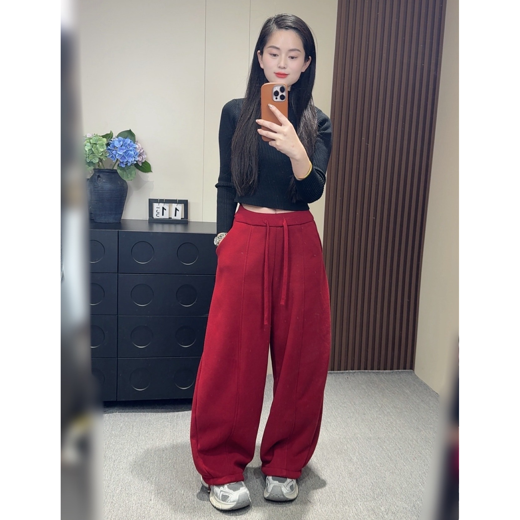 程程家加绒加厚休闲弯刀裤