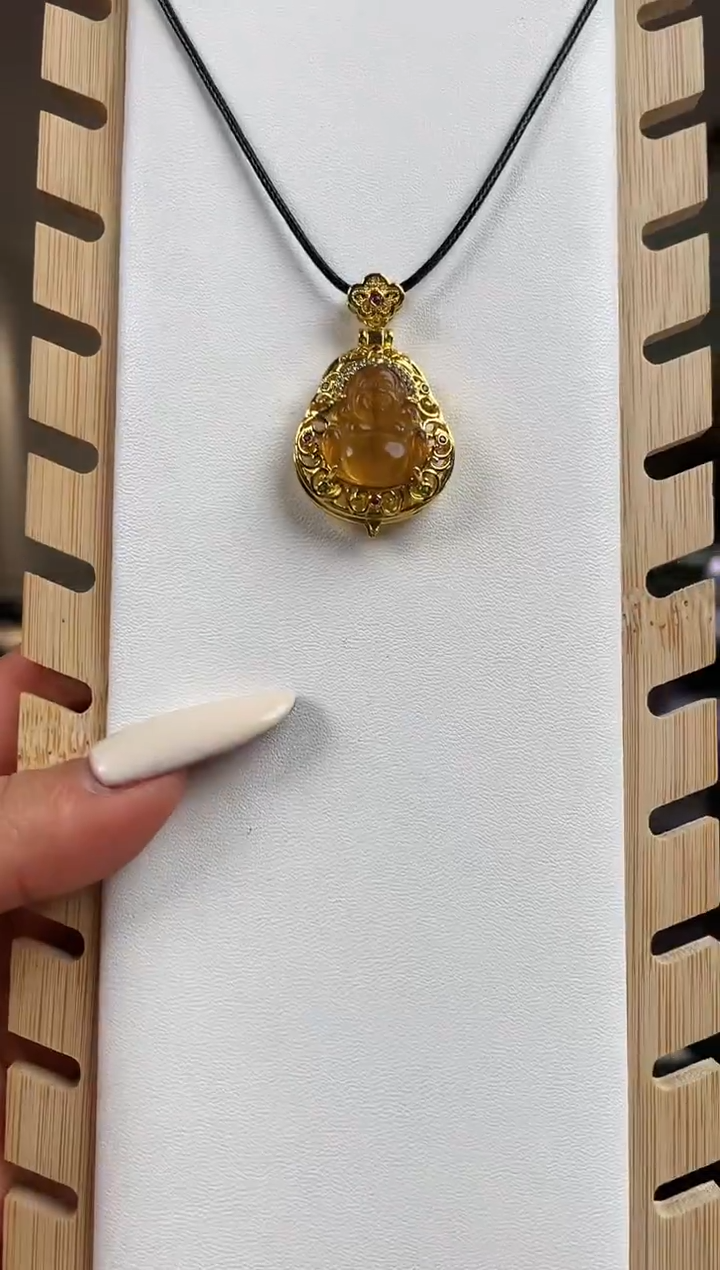琥珀颈饰未镶嵌缅甸琥珀佛公吊坠