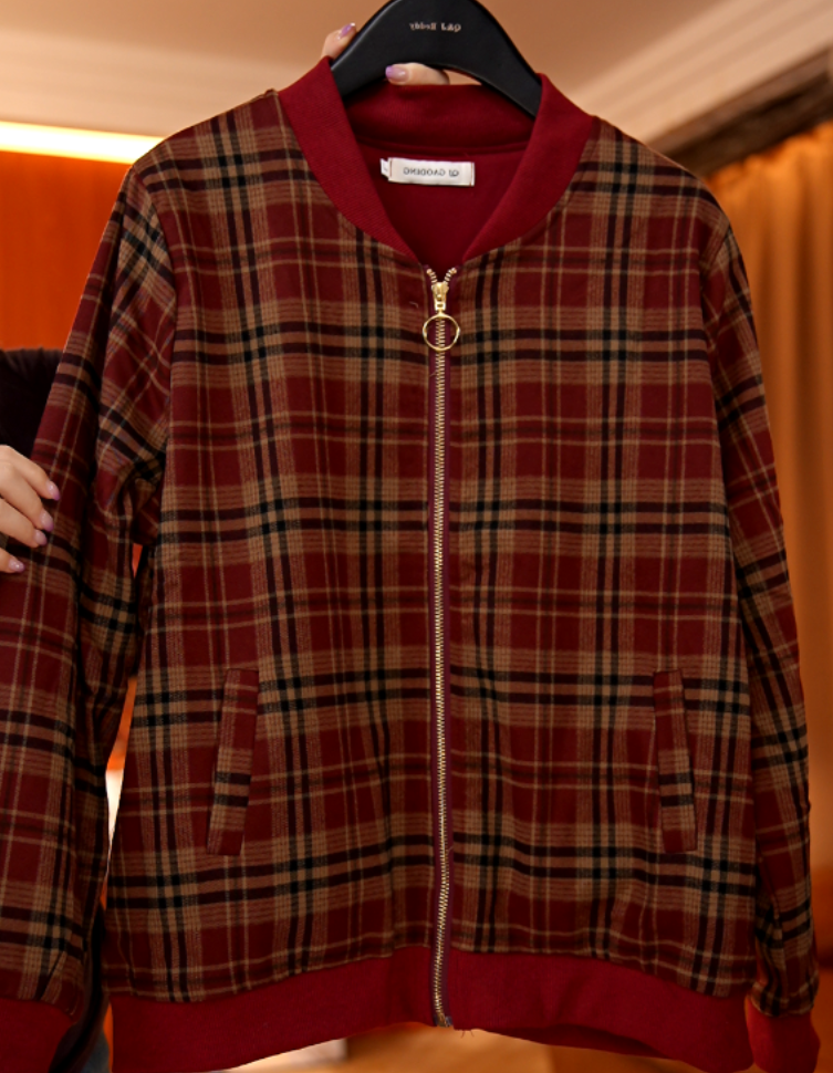 QJGAODING-时尚新款红格子长袖加厚外套【0171】