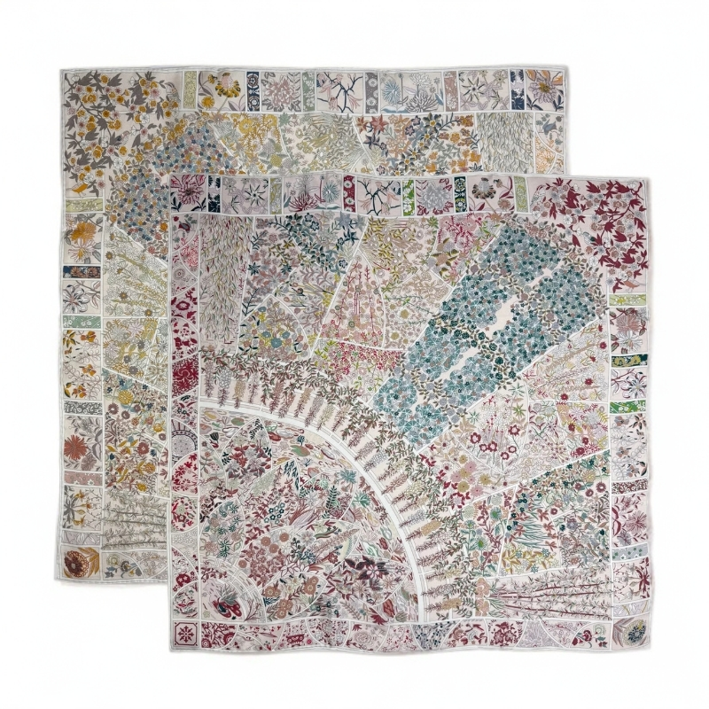 【莫奈花园】90羊毛桑蚕丝民族风时尚花厚款提花百搭风围巾87*87cm