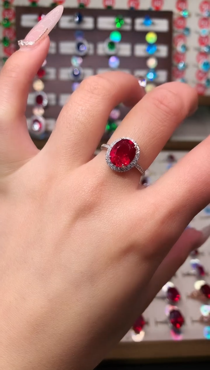 银S925镶嵌戒指红宝石8*10 银托