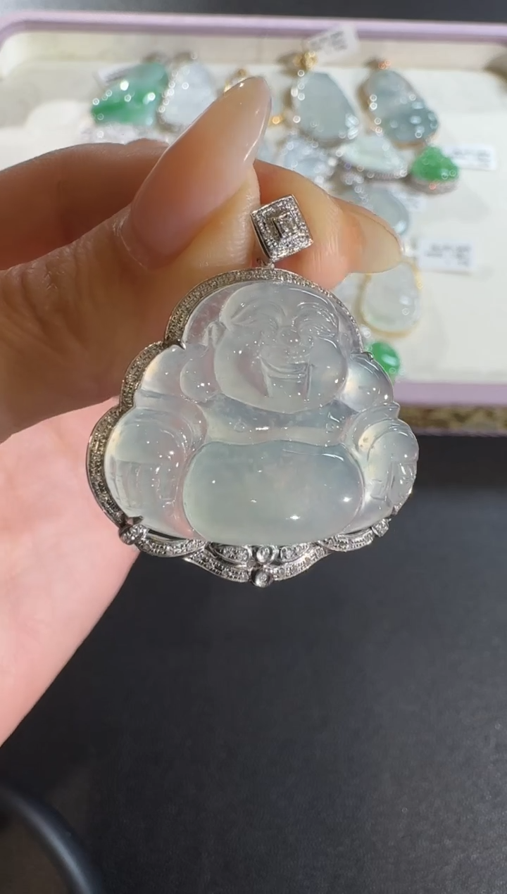 【闪购商品】翡翠吊坠(不含链)18K金镶嵌【源头工厂】钻石镶嵌