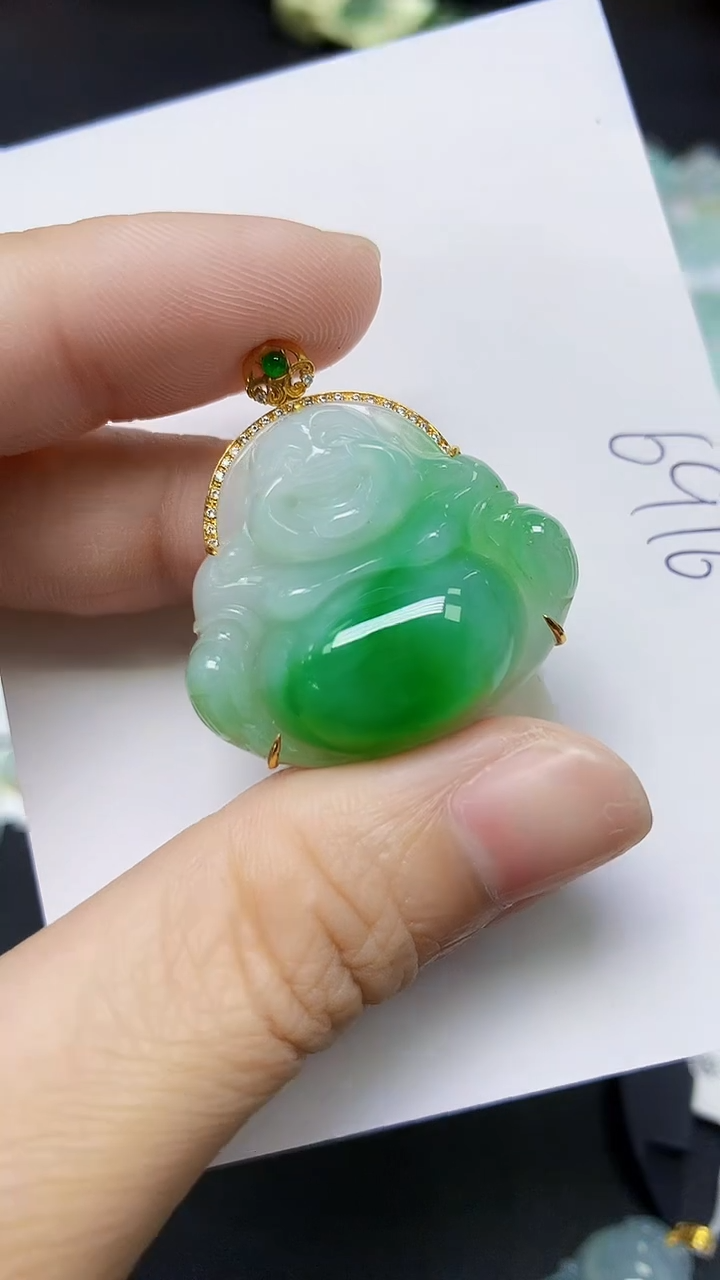 翡翠18K金镶嵌颈饰天然自然緬甸A貨翡翠