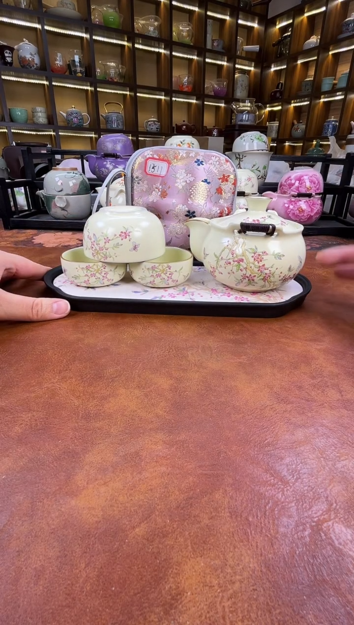 瓷片桃花宝瓶旅行+长方桃花盘